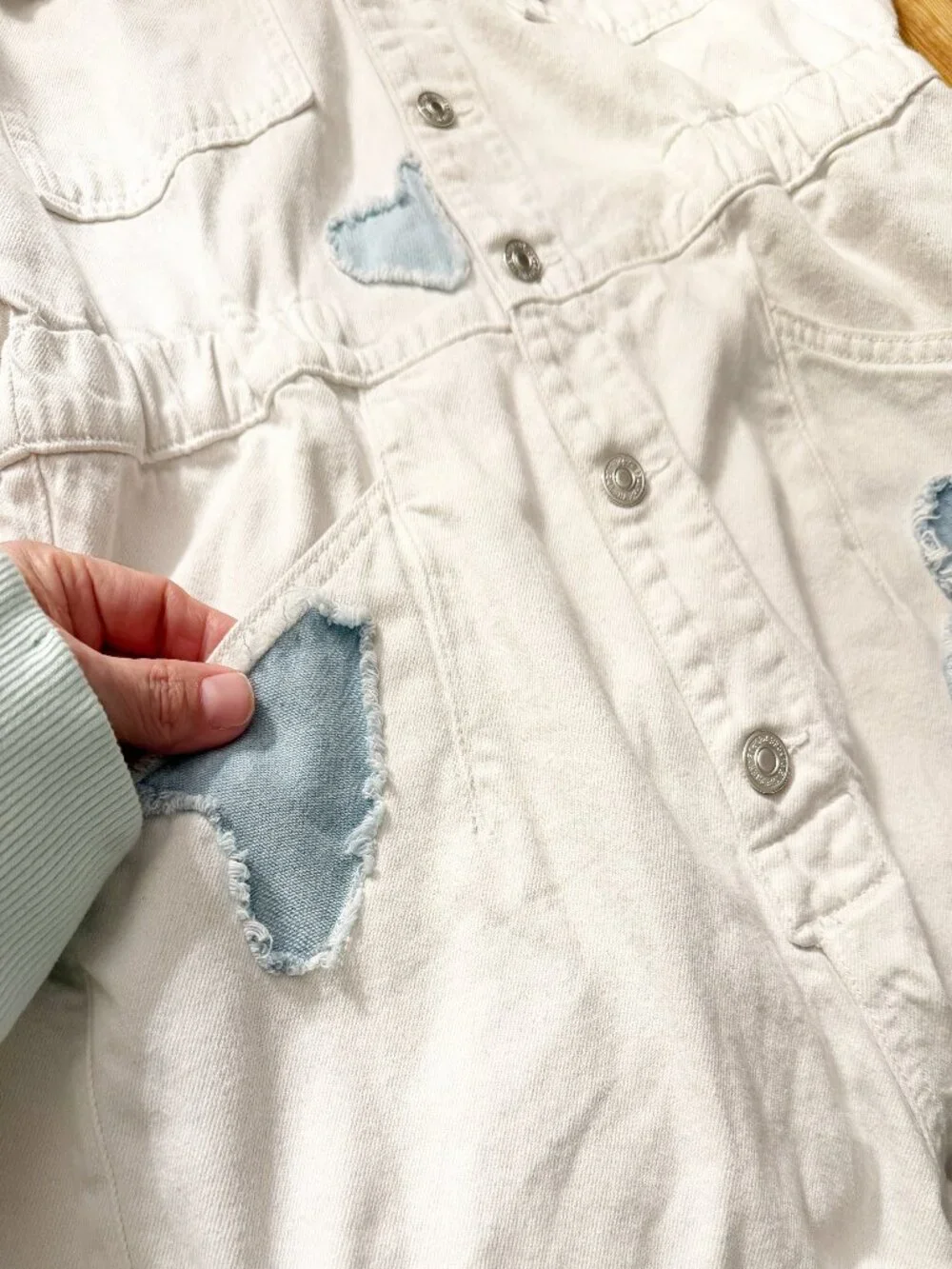 We The Free x Tricia Fix Re_Nuuly White Denim Heart Romper - Size M - Picture 4 of 10